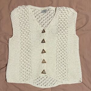 Vintage Handknits by Eastwinds Cream Knit Vest with Triangle Buttons